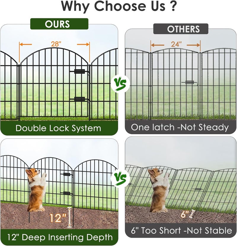 FOREHOGAR Metal Garden Fence with Gate 28in (H) x 11.7ft (L), 1 Gate + 4 Panels Rustproof Border Fence Animal Barrier for Dogs, No Dig Garden Fencing for Yard Backyard Landscape, ECG2827 Black - Image 3